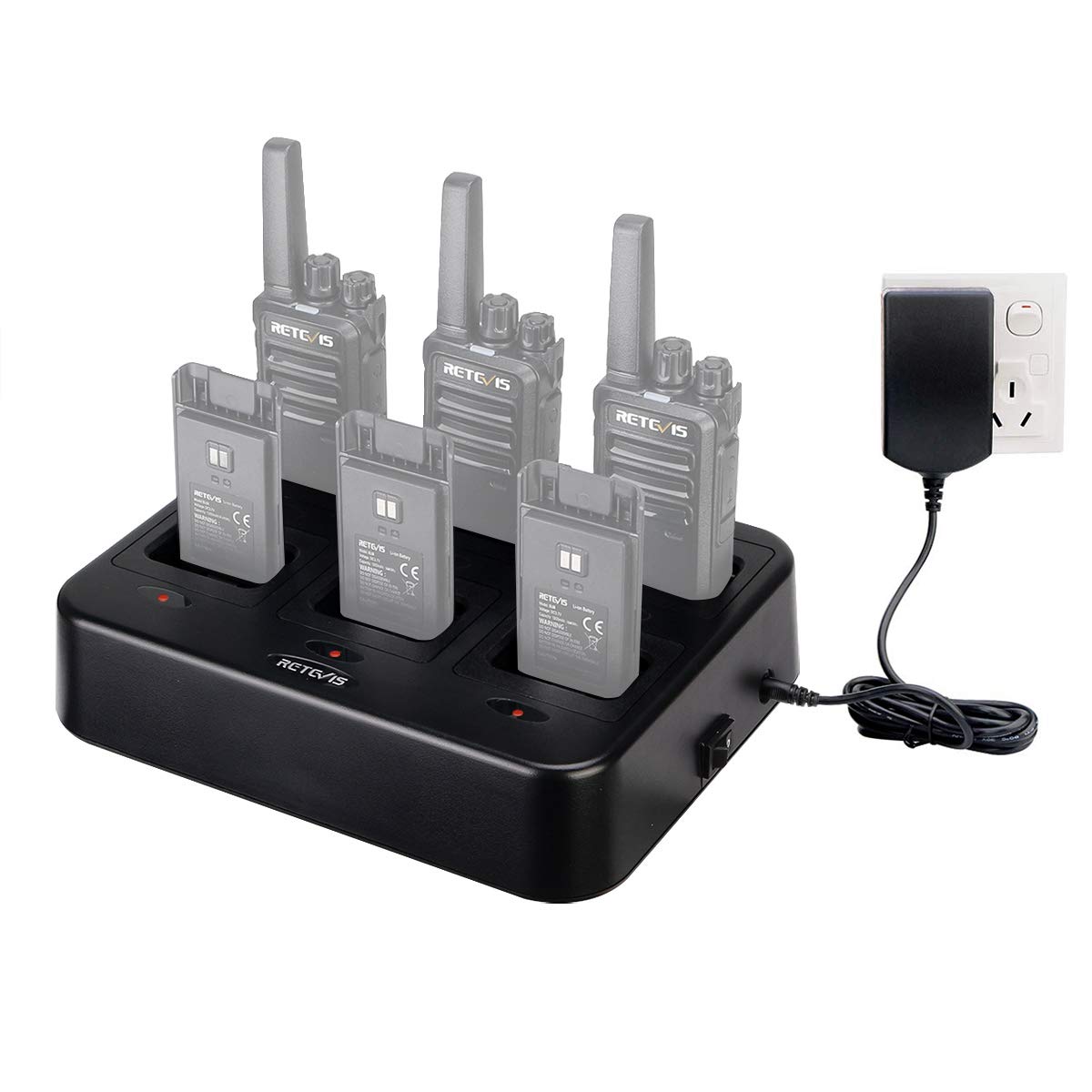 Caricabatterie 6 Vie Per Walkie Talkie Retevis RT21/RT24/RT28 - Nero