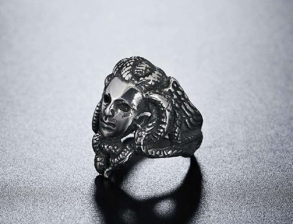 Medusa Ring for Men, Greek Mythology Medusa Snake Gorgon Ring, Stainless Steel Norse Viking Medusa Head Ring, Vintage Medusa Serpent Totem Amulet Ring, Punk Medusa Jewelry Gift for Men mens - Image 3
