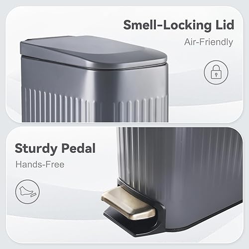 Miniatura 6 de Cubo de basura delgado para baño con tapa de cierre suave, cubo de basura de acero inoxidable con cubo interior extraíble para dormitorio, oficina,