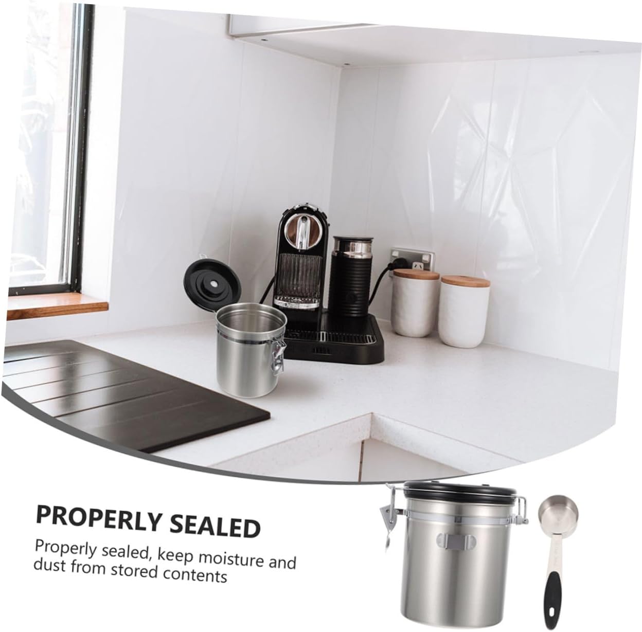 POPETPOP Airtight Stainless Steel Cat Food Storage Container with Steel Scoop 1.8l Sealed Jar for Pet Snacks and Grain Storage