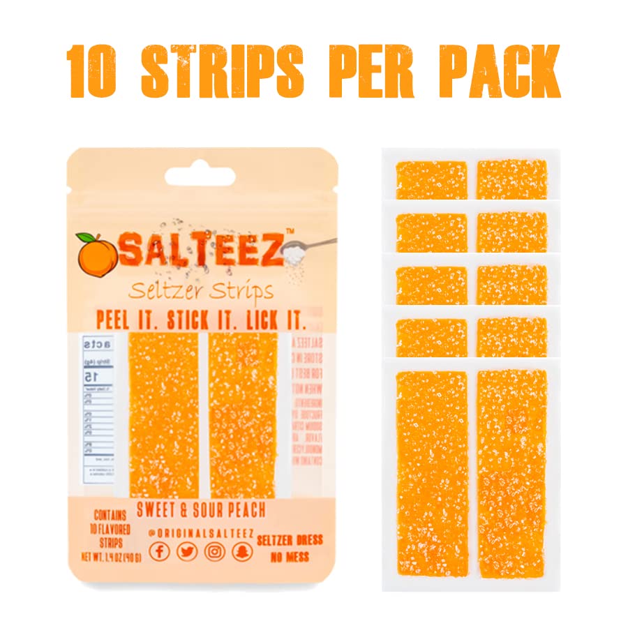 Miniatura 3 de Salteez Seltzer Strips: tiras de sabor a melocotón agridulce que se adhieren a tu botella, lata o taza, para un seltzer perfectamente vestido