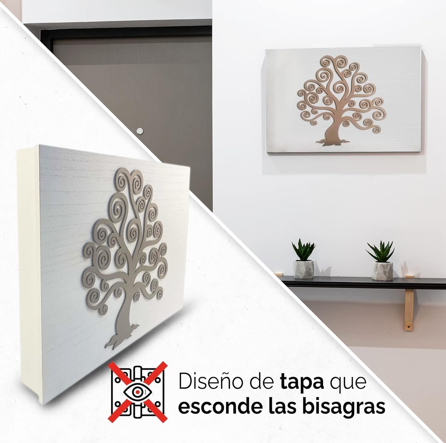 Tapa Cuadro Electrico de Madera / Cubre Contador de Luz de Pared / Tapa Registro Electrico de Diseño Arbol De La Vida con Colgador de Llaves