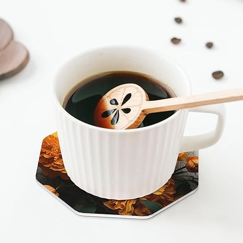 Miniatura 7 de 4Pcs Drink Coasters for Drinks Tabletop Protection, Marigold Leather Coaster for Kinds of Cups, Absorbent Cup Coaster for Coffee Table Home Decor 4"