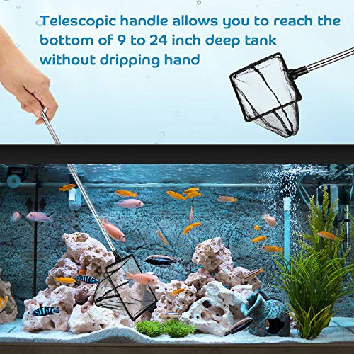 Image of Sumind 2 Pieces Fish Tank Net Aquarium Mesh Fishes Net Long Handle Fish Nets with Extendable 12.5-27.5 Inch Stainless Steel Catch Nets for Aquarium Accessories 4 & 6 Inch