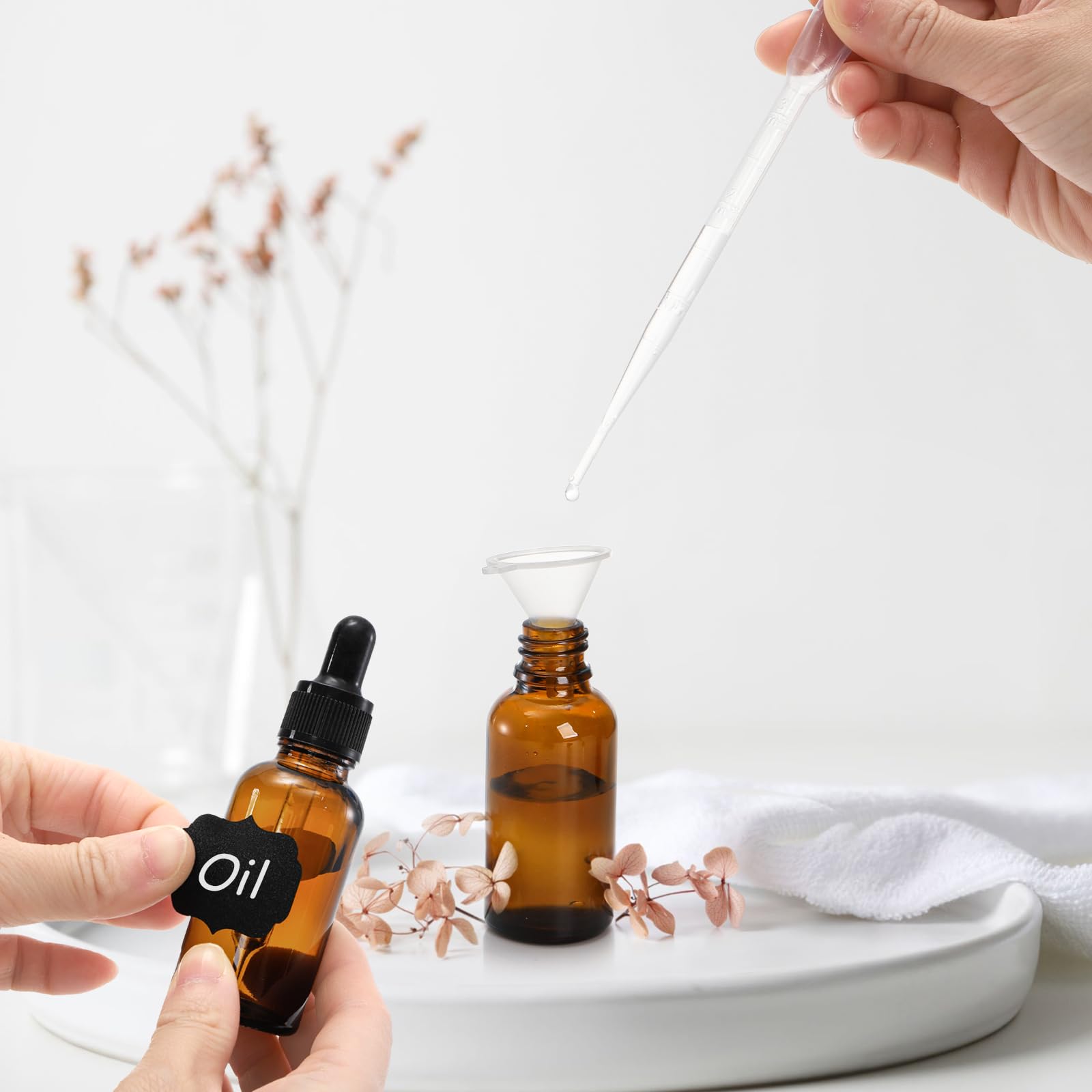 Botellas de vidrio ámbar 30 ml con pipetas cuentagotas 24 unidades para aceites esenciales