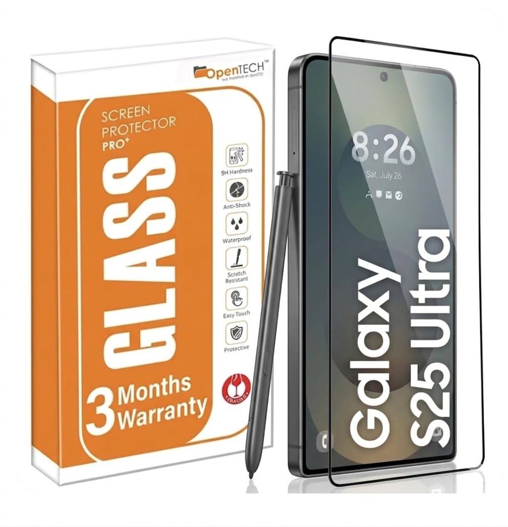 OpenTech® Military-Grade Gorilla Tempered Glass for Samsung Galaxy S25 Ultra (6.9 Inch) with Fingerprint Unlock, Edge to Edge Coverage - Case Friendly, Anti-scratch and Bubble free installation kit