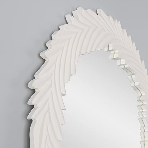 Miniatura 3 de Espejo de pared redondo tallado en hojas de 28 pulgadas de diámetro, espejos de dormitorio para decoración de pared, espejo decorativo de pared de