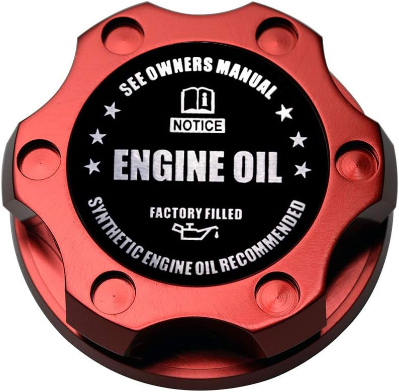 VMS RACING RED OIL CAP with BLACK ENGINE OIL NOTICE Emblem in CNC Machined Billet Aluminum Compatible with LS7 LSA LS9 LT1 LT4 Dry Sump Only