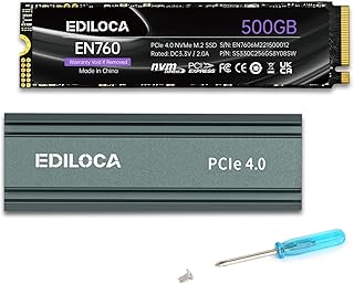 Ediloca EN760 SSD with Heatsink 500GB PCIe Gen4, NVMe M.2 2280, Up to 4800MB/s, Internal Solid State Drive, Dynamic SLC Cache, Compatible with PS5 and PC