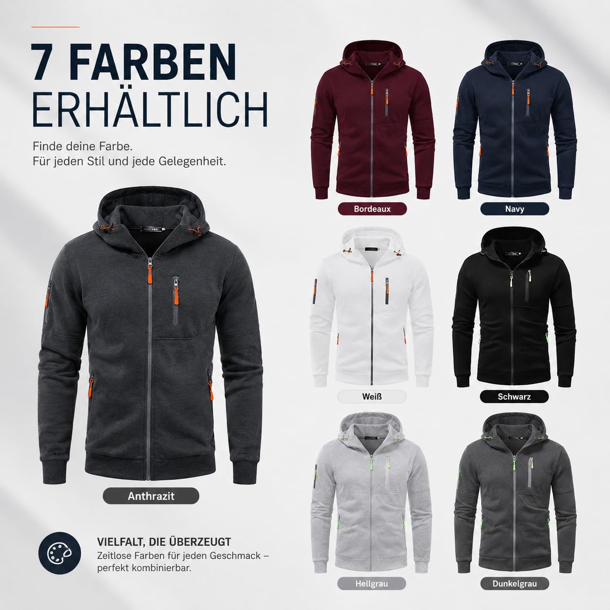 Sweatjacke Herren Hoodie Mit Kapuze Leichte Sweatshirt Jacke Langarm Sport Kapuzenjacke Kapuzenmantel Casual Oversized Sportjacke Übergangsjacke Jogging Einfarbig Outdoorjacke Mit Reißverschluss