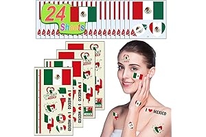 24 Waterproof Temporary Mexican Flag Tattoos for Mexico Soccer Game