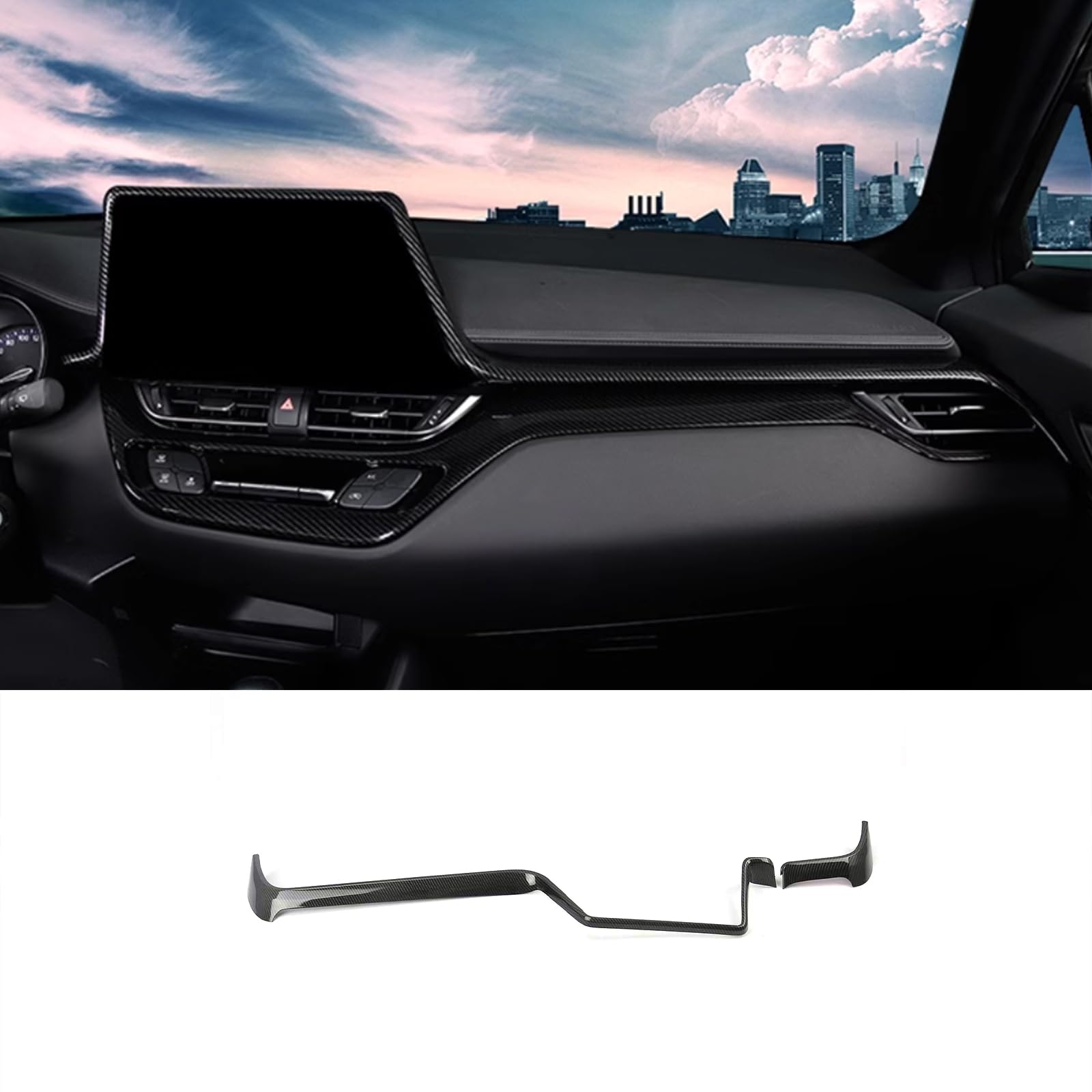 KELEIMAI Car Accessories Fit for Toyota C-HR CHR 2018-2023 Upper Central Console Display Dashboard Panel Cover Trim (Carbon Fiber Style) ABS 2 PCS Fit