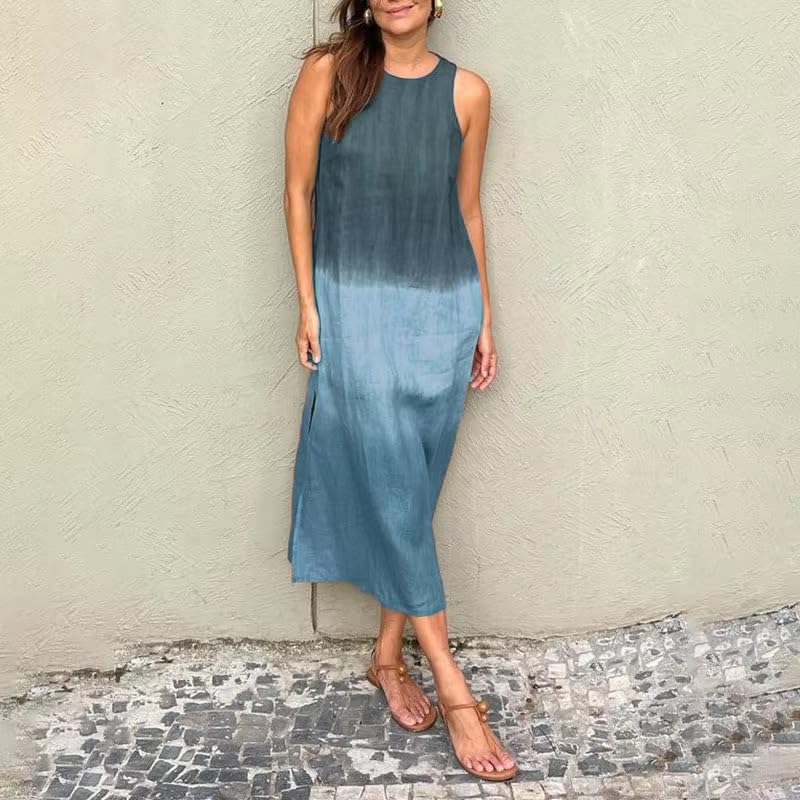 Robe décontractée sans manches femmes été fluide avec jupe trapèze