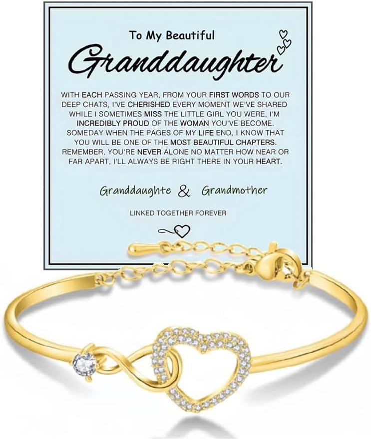 To My Granddaughter Forever Connected Bracelet From Grandma, Infinity Love Cuff You Are Always In Mine Heart Cubic Zirconia Adjustable Womens Inspirational Gift Jewelry