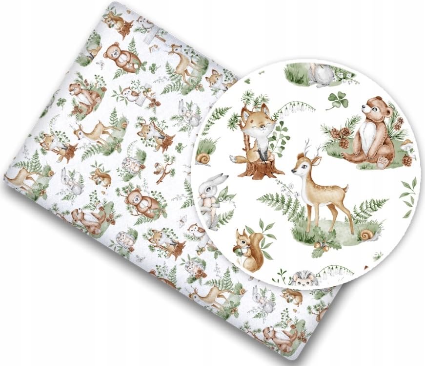 BABYMAM Baby Fitted Cot Bed Sheet Printed 100% Cotton Mattress 140x70cm Animals in the Forest