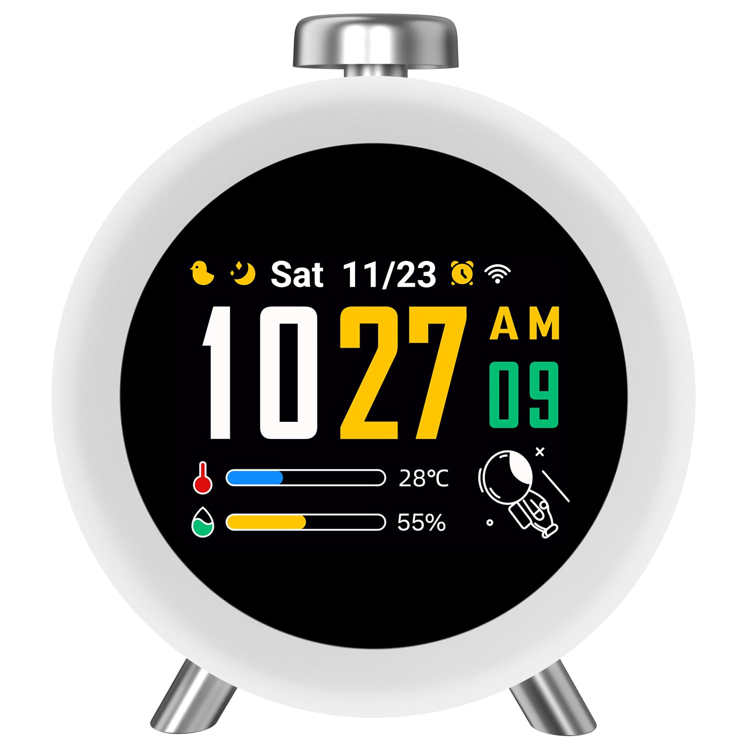 Dekala Smart Alarm Clock with IPS Animated Display, App Control, Temperature & Humidity Sensor, Sleep Sounds, 4 Custom Alarms, and Interactive Themes – Ideal Bedside Clock for Kids, Teens & Families