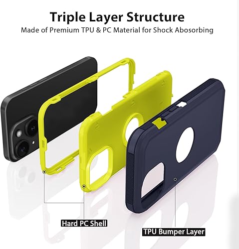 Miniatura 3 de Jiunai Funda para iPhone 15, resistente, protección militar contra caídas, 2 en 1, sin pantalla, de doble capa, a prueba de golpes, resistente, a