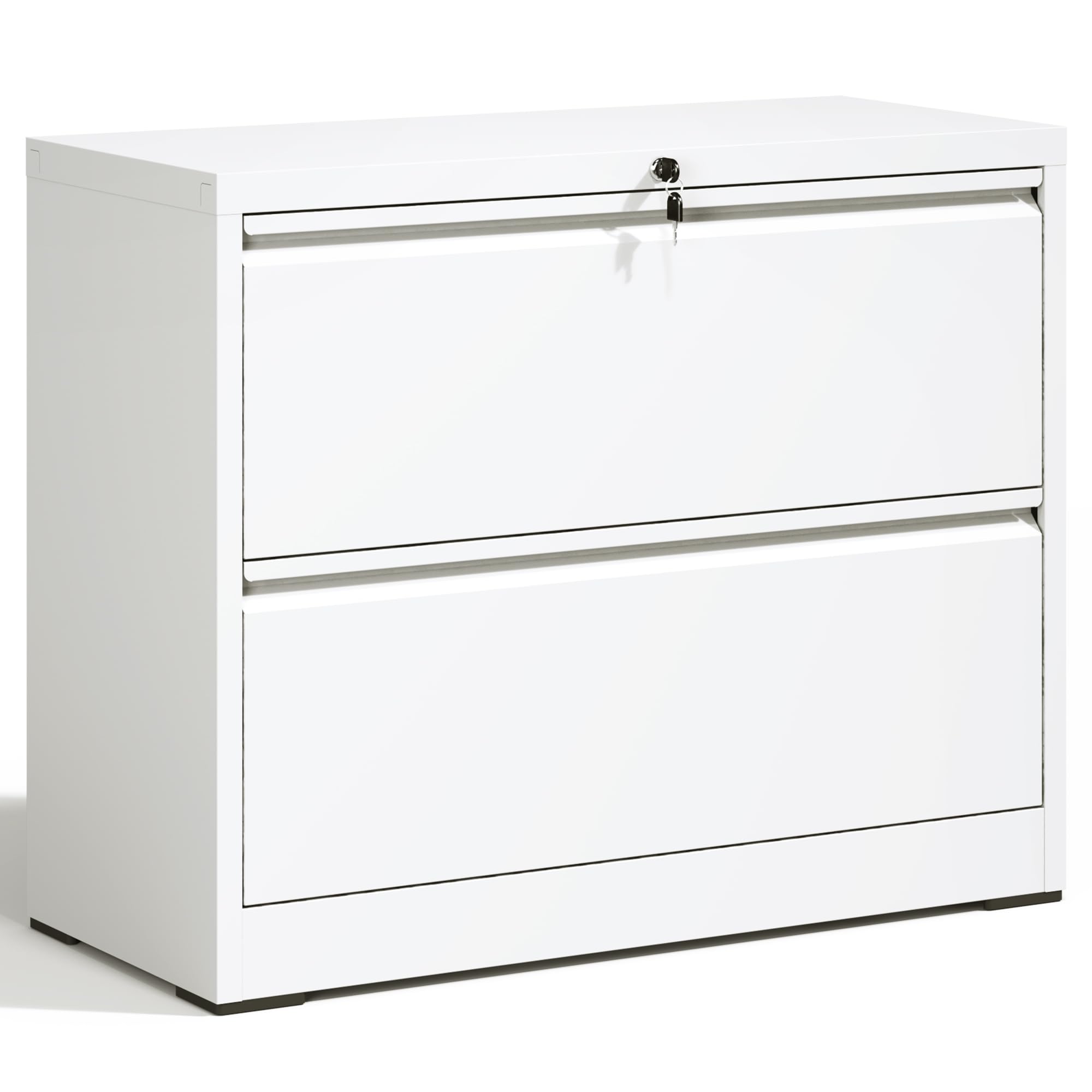 2 Drawer Lateral File Cabinet with Lock White Filing Cabinet