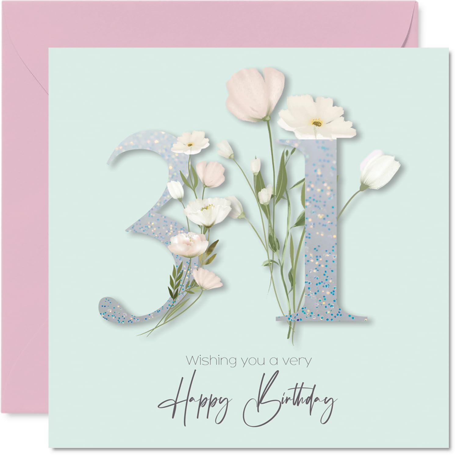 31st Birthday Cards for Women - Fancy Floral Flowers - Happy Birthday Card for 31 Year Old Woman Wife Auntie Colleague Daughter, 145mm Bday Greeting Cards