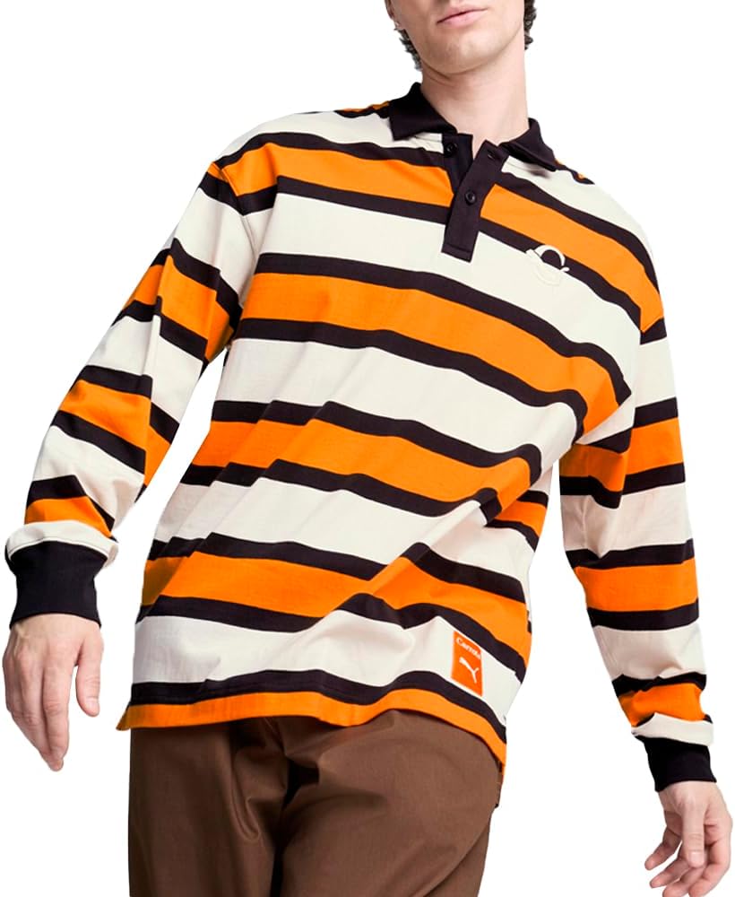 PUMA Mens X Carrots Collared Long Sleeve Shirt Casual Tops Casual - Orange, White