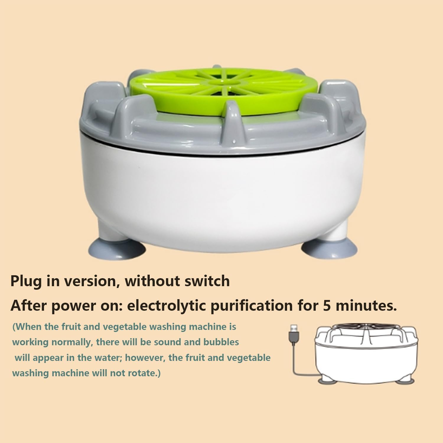 Fruit and Vegetable Washer, Produce Purifier Vegetable and Fruit Washing Machine, Enjoy Silent Cleaning: Spin-Free Ultrasonic Veggie Washer, Efficient Cleaning of Residues (Plug-In Type, No Switch)
