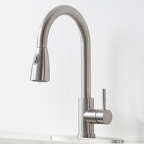 Grifos de cocina de níquel cepillado, grifo de fregadero de cocina de una sola manija con rociador extraíble, grifos de cocina de un solo orificio