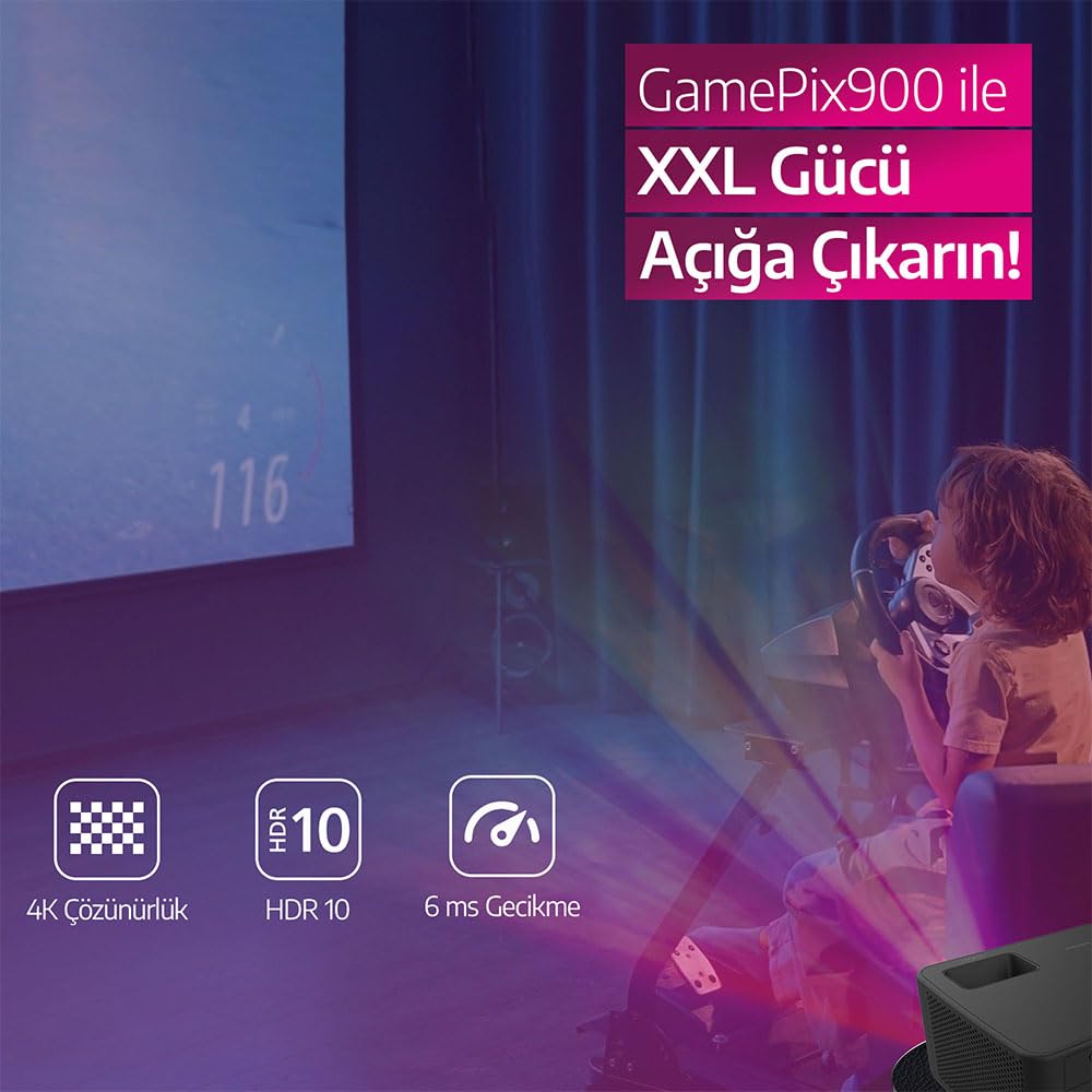 Philips, GamePix 900, Vidéoprojecteur 4K, résolution de 3840 x 2160 Pixels, Latence de 6ms avec taux de rafraîchissement de 240 Hz,1000 Lumens ANSI, WiFi 6 Noir.