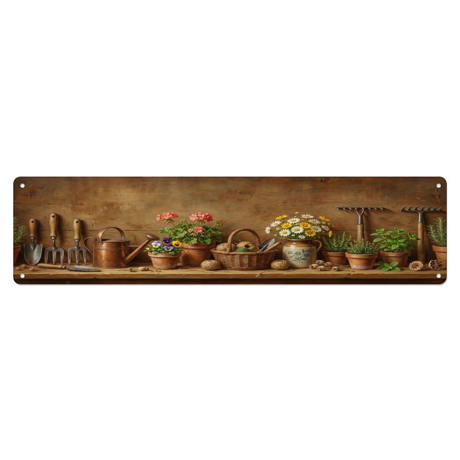 Floral Garden Tools Garden Tools Pattern Print Metal Tin Sign