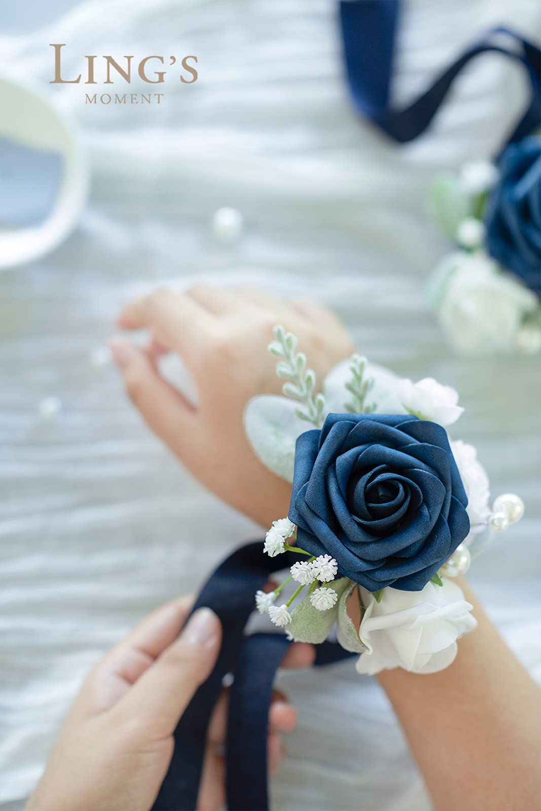 wrist corsage for navy blue dress Navy Wrist Corsage