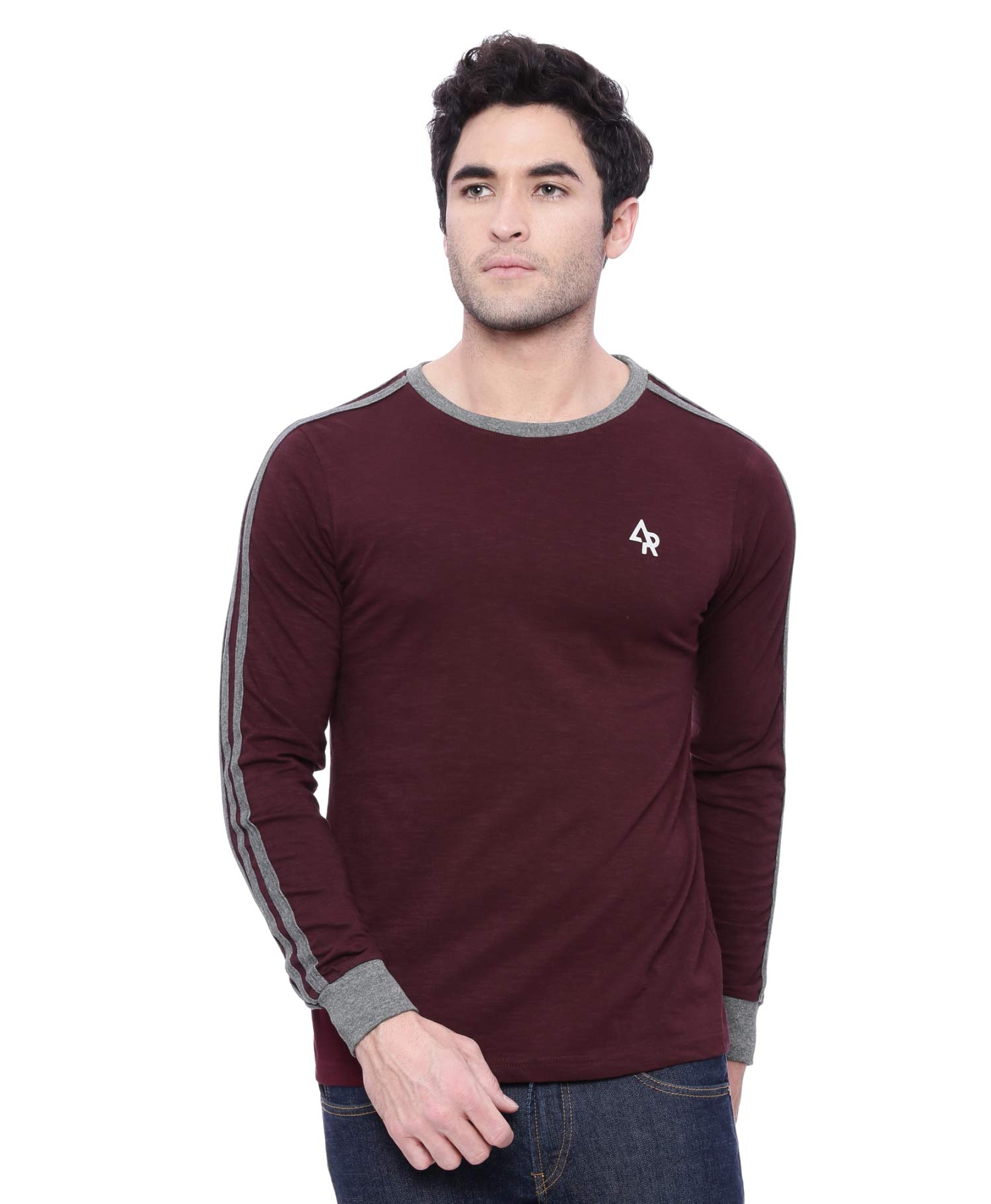 ADRO T-shirt da uomo a maniche lunghe a blocchi di colore