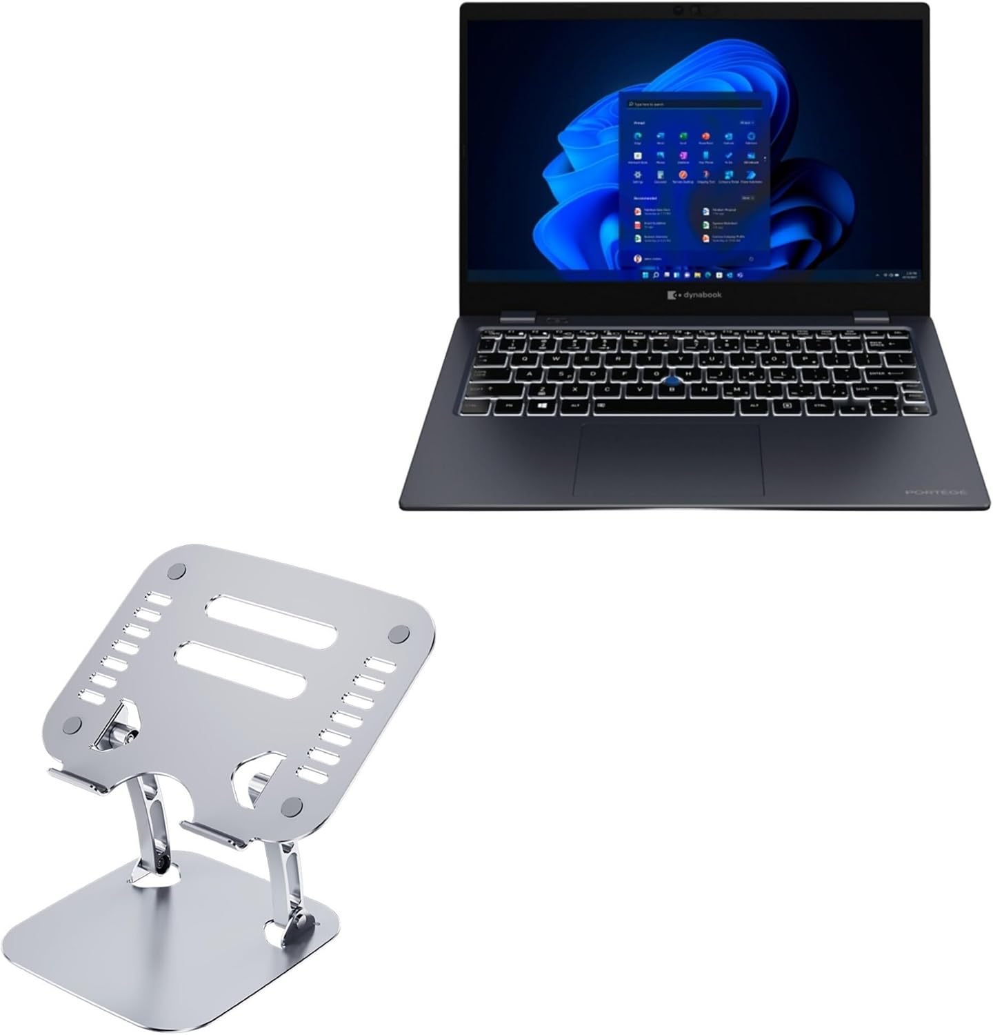 BoxWave Stand and Mount Compatible with Dynabook Portege X30L-M (with Touchscreen) - Executive VersaView Laptop Stand, Ergonomic Adjustable Viewing Angle Metallic Riser - Metallic Silver