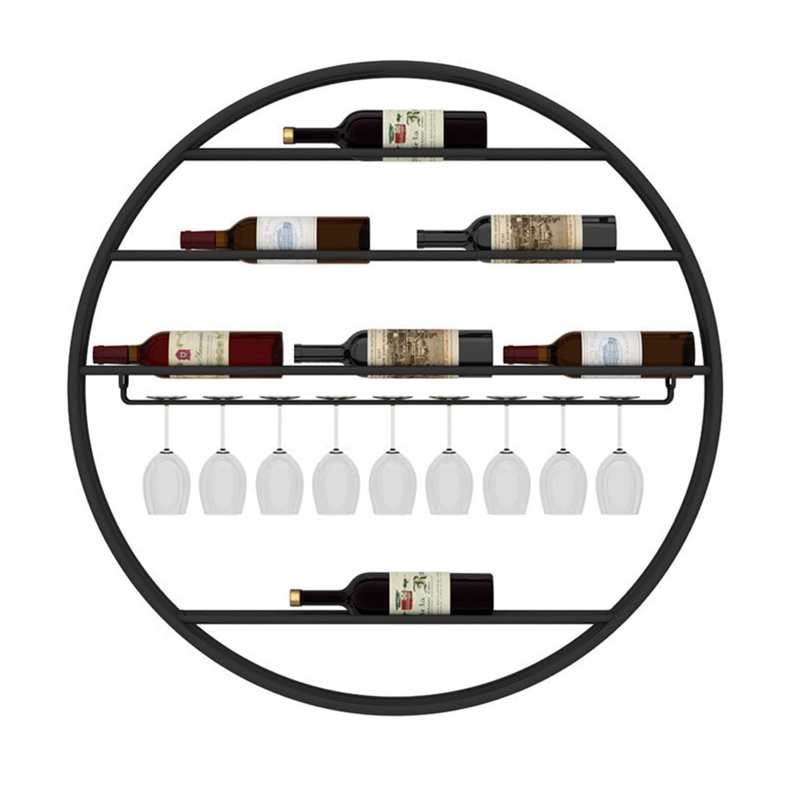 Étagère à vin flottante murale ronde support de stockage métal