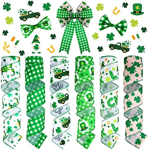 St. Patrick's Day Wired Ribbon - 2.5 Inch X 10 Yards Green Shamrock Pattern