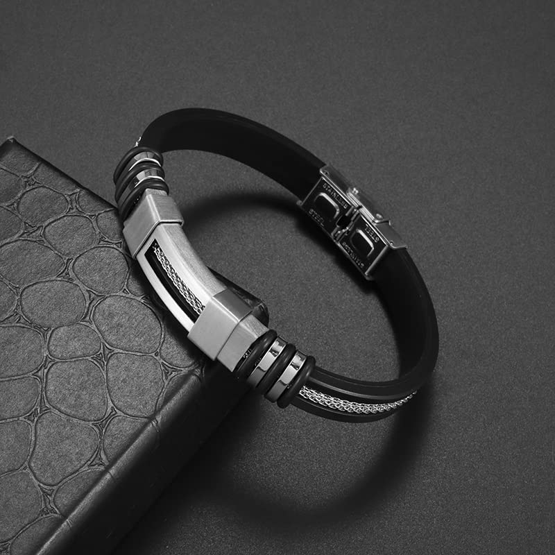 Bracelets pour Hommes MOCHAMIK en Silicone Noir et Maille au Style Punk Décontracté - 7