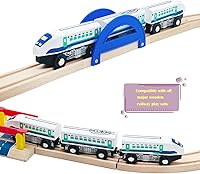 Vista 4 de Juego de accesorios de madera para tren de bala de alta velocidad, juguetes para tren urbano de madera para niños y niñas (tren bala)