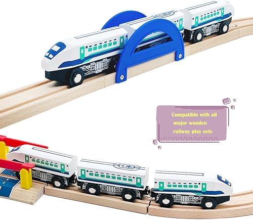 Miniatura 4 de Juego de accesorios de madera para tren de bala de alta velocidad, juguetes para tren urbano de madera para niños y niñas (tren bala)