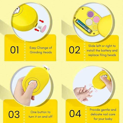 Miniatura 3 de Lima de uñas eléctrica para bebé, recortadora de uñas eléctrica segura y suave con almohadillas intercambiables, lima de uñas de bajo ruido para