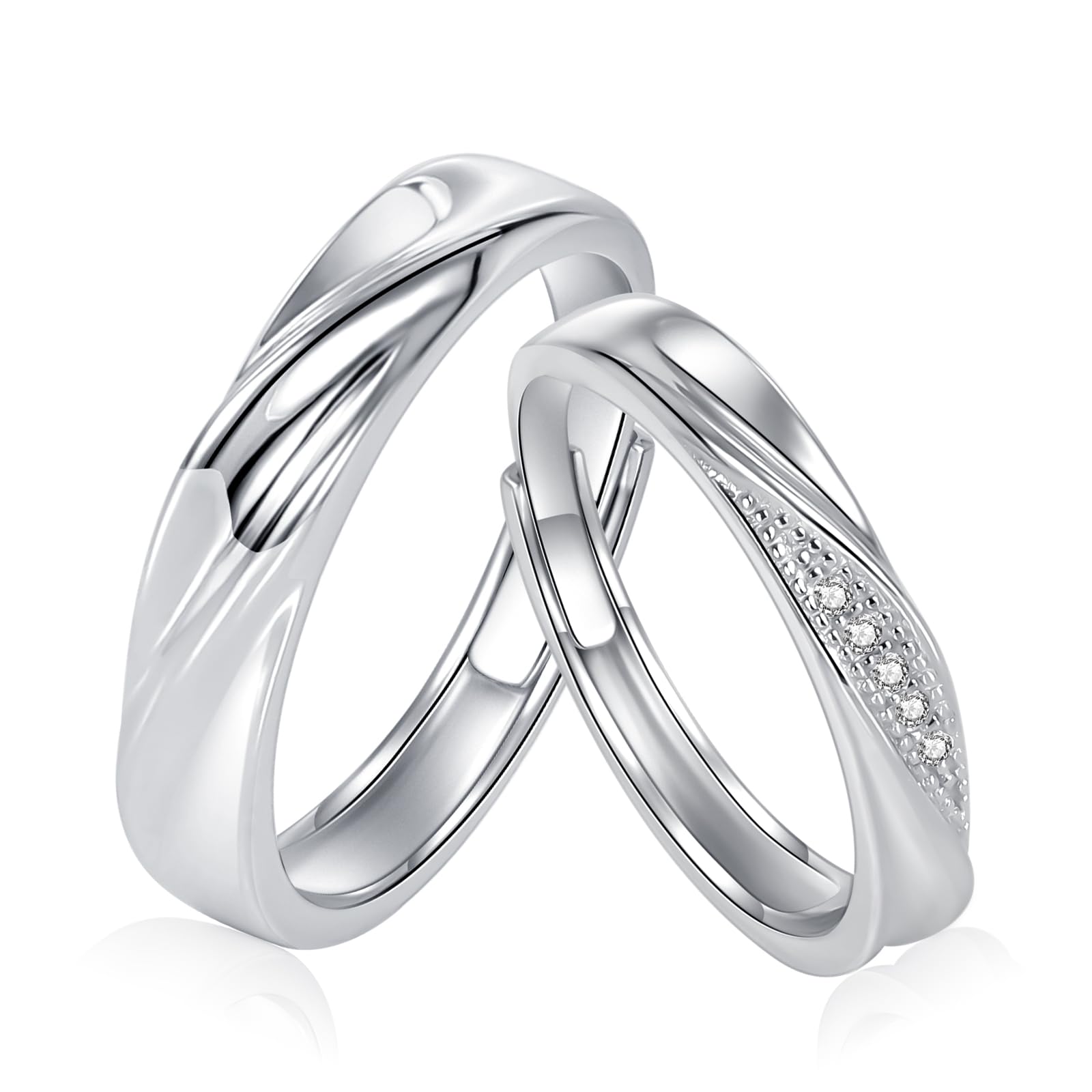 Vxddy Coppia Anelli Fedine Fede Nuziale Attraversa il Fiume Dell'amore Anello per Lui e Lei Argento Sterling Promessa Fidanzamento Regalo