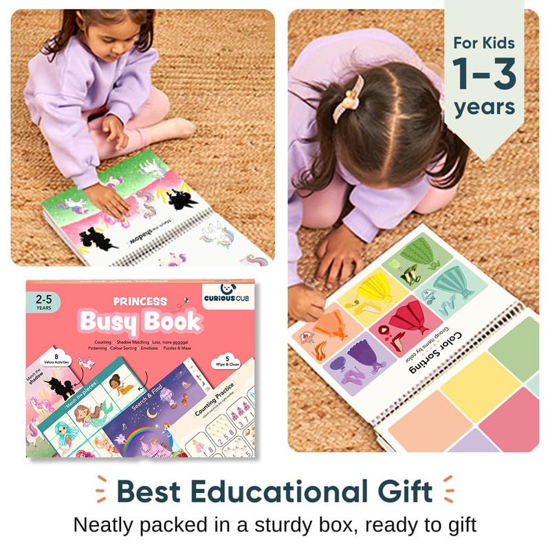 Image of Curious Cub Montessori Princess Busy Book | Toddler Busy Binder for 2-5 Years | Activity Book with Counting, Colour Sorting, & Wipe-Clean Pages | Learning Books for 2+ Year Old