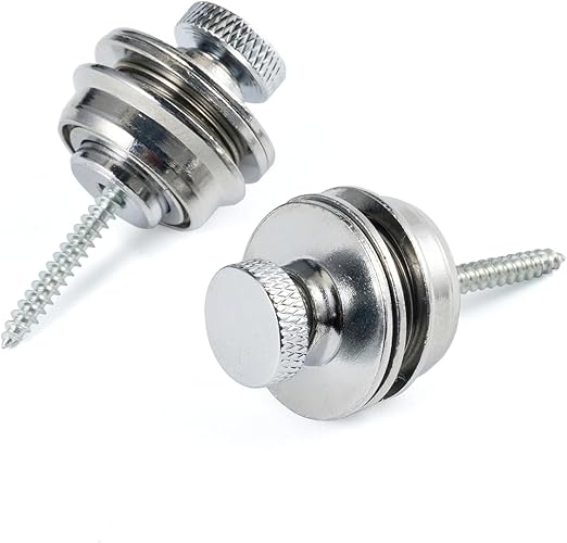 2 PCS Electric Guitar Bass Security Strap Locks Flated Head Easy Install and Quick Release Strap Lock for Fender Strat Tele Les Paul Classial Acoustic Electric guitars Bass Chrome