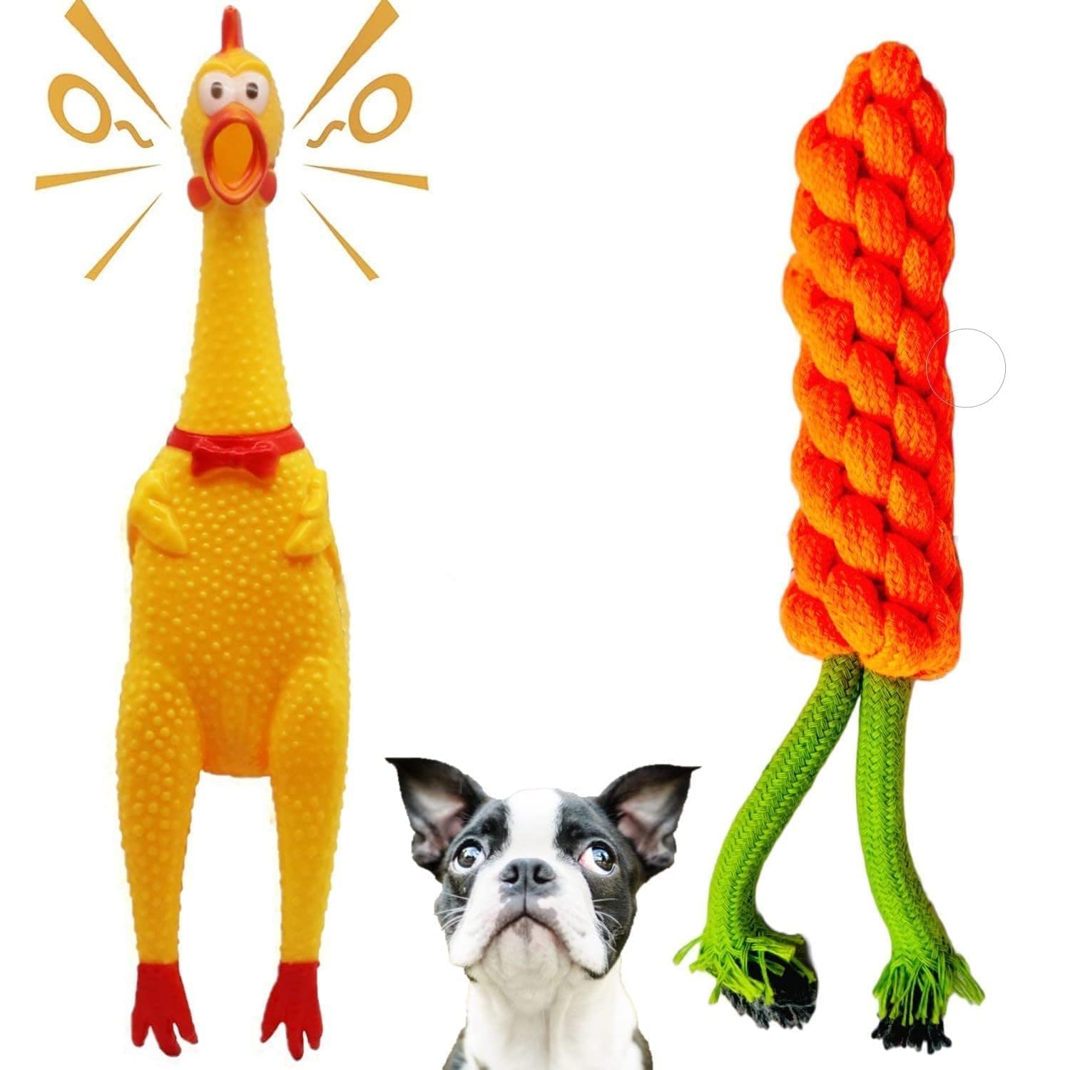 PSK PET MART Pack of 2 Dog Toys I Squeaky Chicken + Carrot Rope Dog Toys I 100% Natural Rubber I Safe & Non-Toxic Chew Toys for Dogs I Puppy Teething & Dental Cleaning for Puppies/Dogs (B0BXXR7HJX) Amazon Price History, Amazon Price Tracker