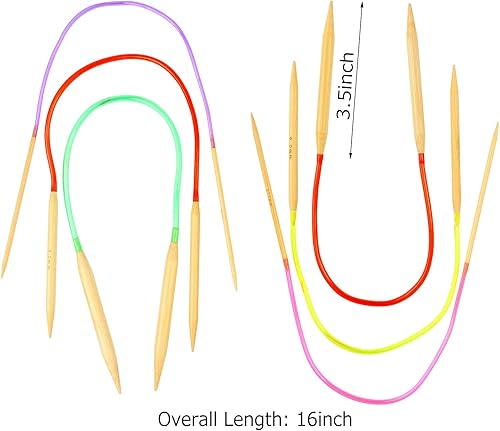 Miniatura 10 de Juego de 18 pares de agujas de tejer de bambú circulares con pequeñas herramientas para tejer, agujas de tejer flexibles de doble punta para