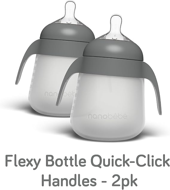 Nanobebe Flexy Silicone Baby Bottles 270ml 3pk Pink Bundled with Bottle Handles 2-Pack, Pink