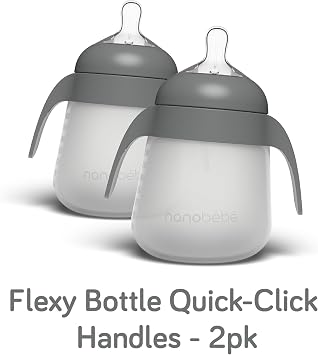 Nanobebe Flexy Silicone Baby Bottles 270ml 3pk Pink Bundled with Bottle Handles 2-Pack, Pink