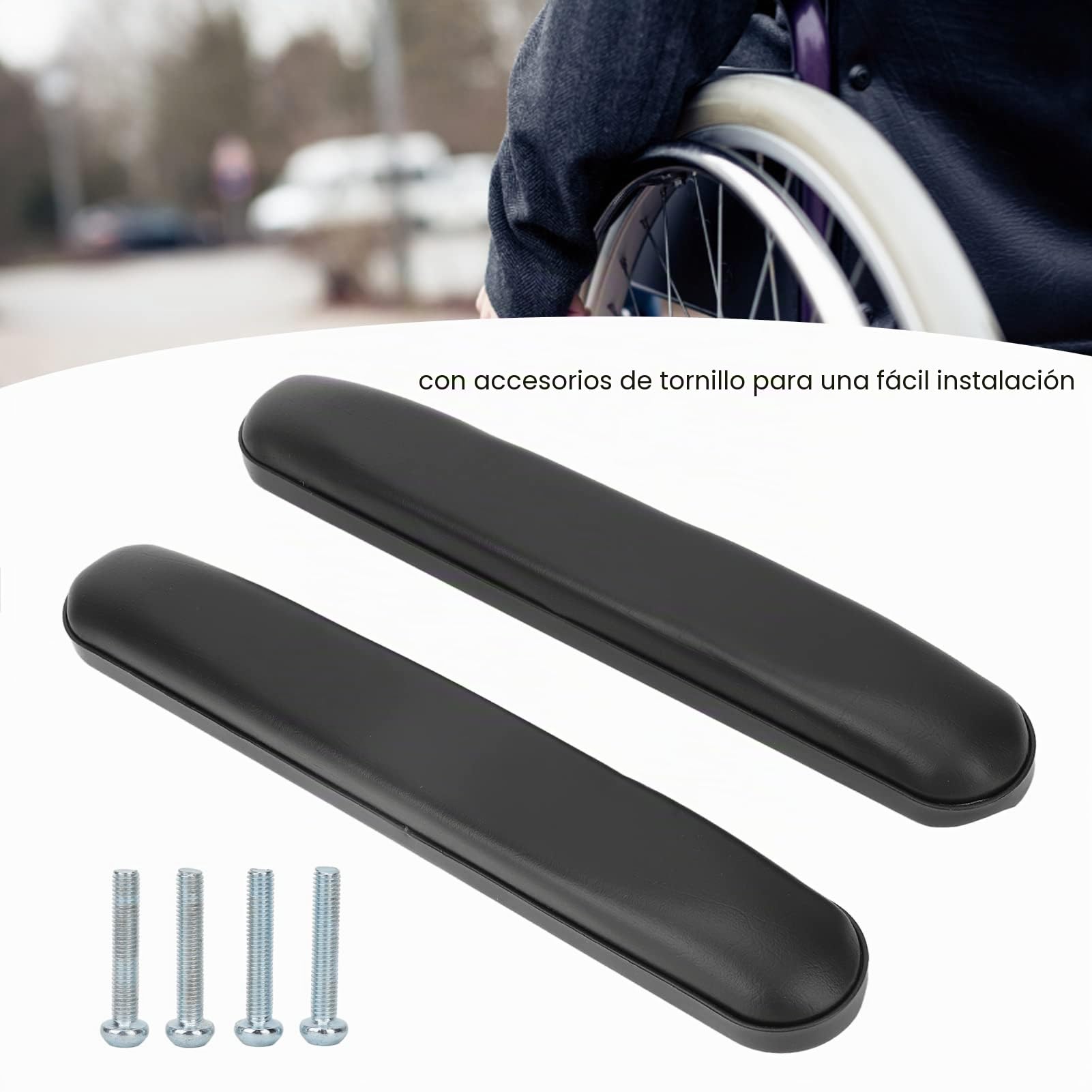 Fyearfly Reposabrazos para Silla de Ruedas, 1 par de reposabrazos para Silla de Ruedas Almohadillas Impermeables Resistentes al Desgaste con Tornillos para sillas de Ruedas