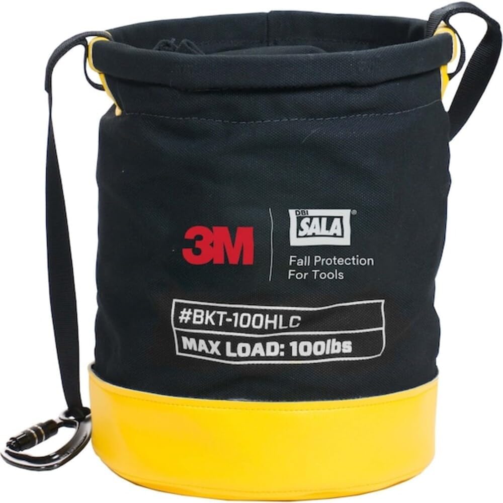 3M DBI-SALA Fall Protection For Tools,1500133, Canvas Spill Control Safe Bucket w/6 D-Ring Connection Points, 15 in x12.5 in, Drawstring Closure System,100 lb Load Rating -BKT-100DRAWC