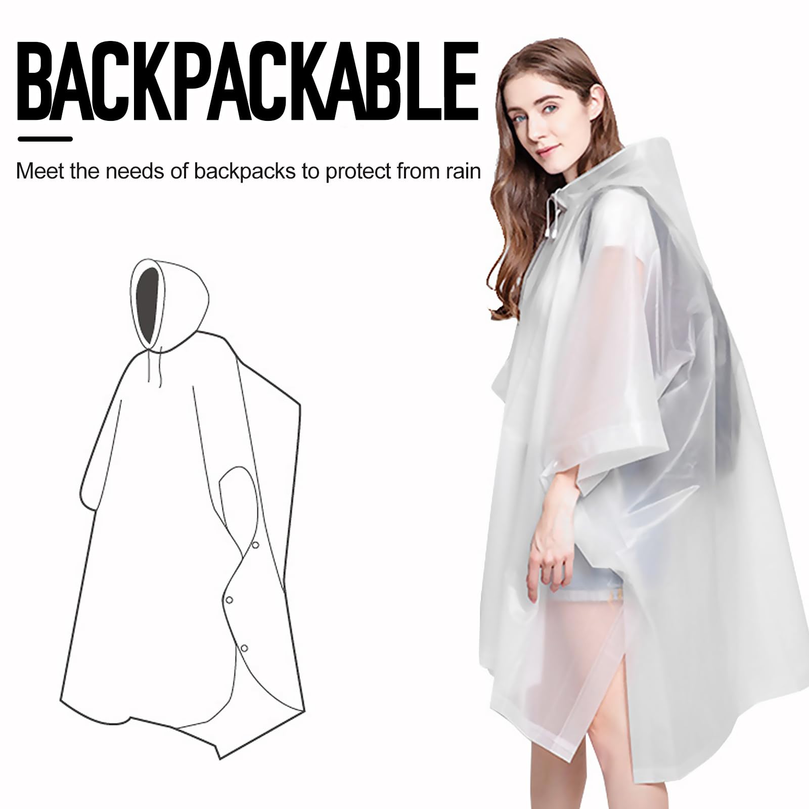 Poncho de Lluvia Impermeable, 3 en 1 Multifuncional Ligero Chubasquero, Paquete Poncho de Lluvia Reutilizable con Capucha, para Ciclismo, Senderismo, Camping, Actividades al Aire Libre