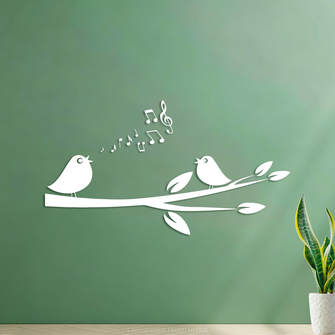 Vinyl Art Sticker Singing Bird Branch Tree Romantic 54.6x99.5cm Store Decoration White