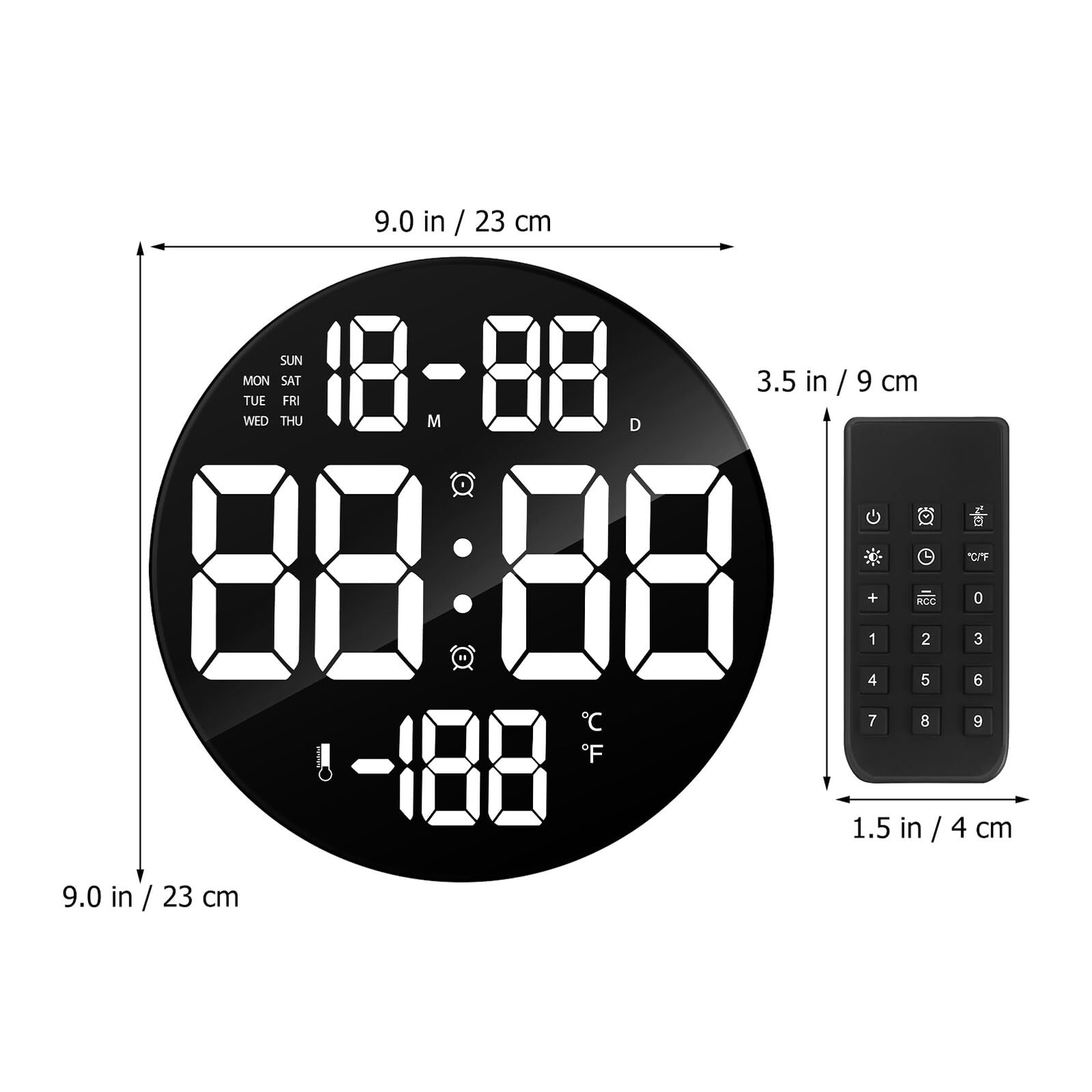 NUOBESTY Reloj Digital de Pared y Sobremesa LED con Mando Distancia Alarma Calendario Temperatura Brillo Ajustable y Soporte Desmontable para Dormitorio y Oficina