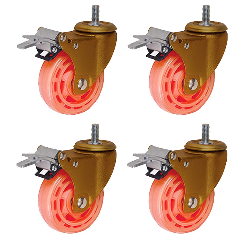 Ruote girevoli con filettatura M12 per mobili, 3, 4, 5 ruote resistenti, 360 kg-480 kg, silenziose, in poliuretano, con freno, girevoli, per carrelli da trasporto industriali e ospedali, 4 pezzi (aran